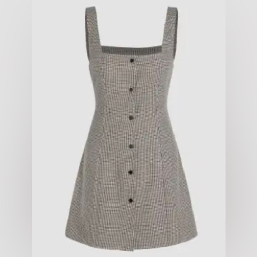 Houndstooth Square Neck Button Up Mini Dress
Color: Brown  Size: Small